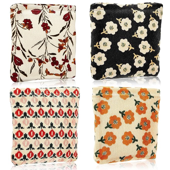 Abbylike 4 Pcs Small Makeup Bag Corduroy Cosmetic Pouch with Zipper Portable Little Bags for Purse Mini Pouch Cute Makeup Purse for Coin Essentials Items Women(Classic)
