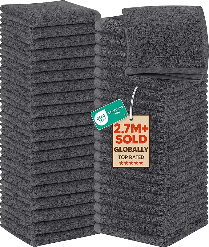 Utopia Towels Cotton Washcloths Set, 100% Ring Spun Cotton, Premium Flannel Face Cloths, Highly Absorbent and Soft Feel Fingertip Towels, 60 Pack, Grey