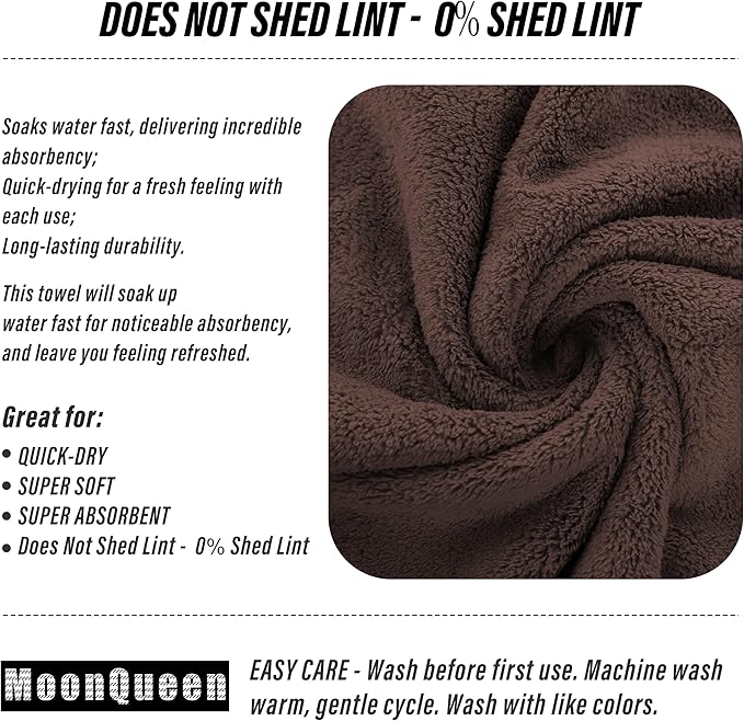 MOONQUEEN 18 Pack Premium Hand Towels - Quick Drying - Microfiber Coral Velvet Highly Absorbent Towels - Multipurpose Use as Hotel, Bathroom, Shower, Spa, Hand Towel 16 x 28 inches (Wood Brown)