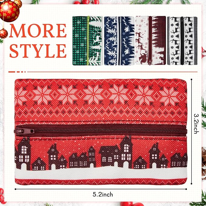 Sherr 5 Pieces Tissues Purse Pocket Tissue Holder Reusable Travel Tissue Pouch Fabric Zipper Enclosed Small Size Flower Pattern Tissue Holder for Purse Coins for Christmas, 5.25 x 3 Inches