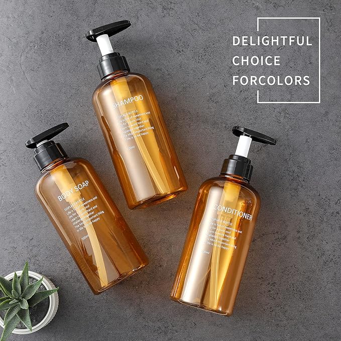 Shampoo and Conditioner Dispenser Bottles-3pcs 16.9oz Plastic Empty Refillable Pump Lotion Bottle Containers Set for Guest Bathroom Shower Body Wash, Reusable Cosmetic Labeled Bottles, Blue