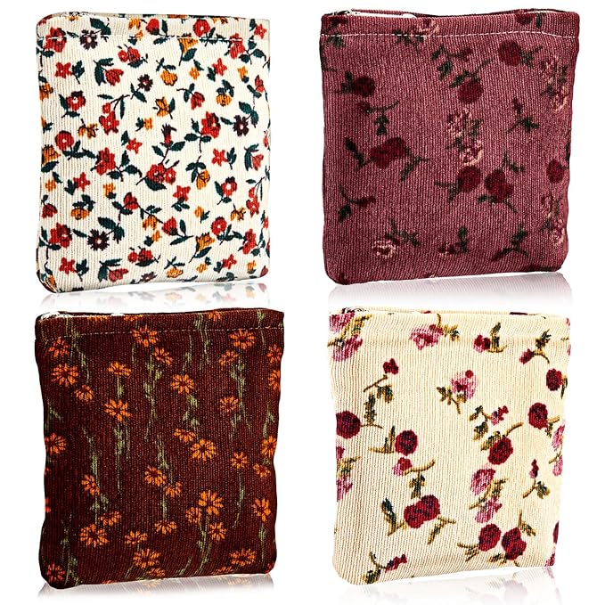 Abbylike 4 Pcs Small Makeup Bag Corduroy Cosmetic Pouch with Zipper Portable Little Bags for Purse Mini Pouch Cute Makeup Purse for Coin Essentials Items Women(Elegant)