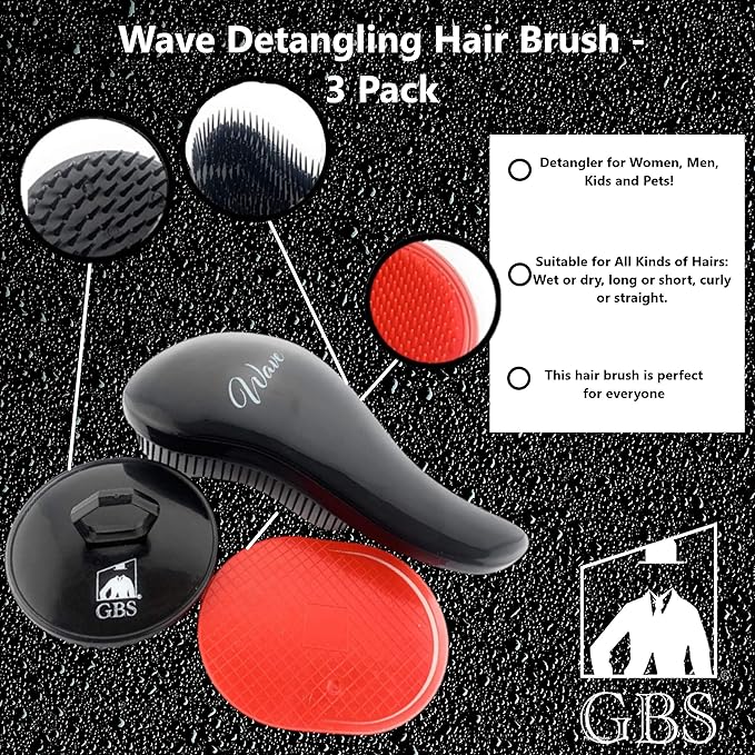 Wave Detangling Brush Set for Curly Hair, Thick, Straight & Natural Hair - Gentle Detangler Hair Brush for Women, Kids & Toddlers with Flexible Bristles -Hairbrush for Wet & Dry detangle