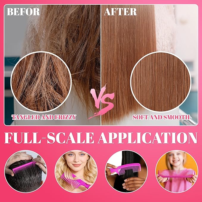 SALONSILK 6PCS Professional Comb Set, Edge Brush Wide Tooth Rat Tail Fine Tooth Hair Combs for Women&Men, Braiding Cutting Barber Styling Curly Parting Set for Curls, Natural Black Hair