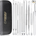 MENOLY Pimple Popper Tool Kit 10 Pcs Blackhead Remover Tool Zit Popper for Blemish, Pimple Comedone Extractor Acne Tool for Blackheads, Acnes, Whiteheads Nose Face with Leather Bag