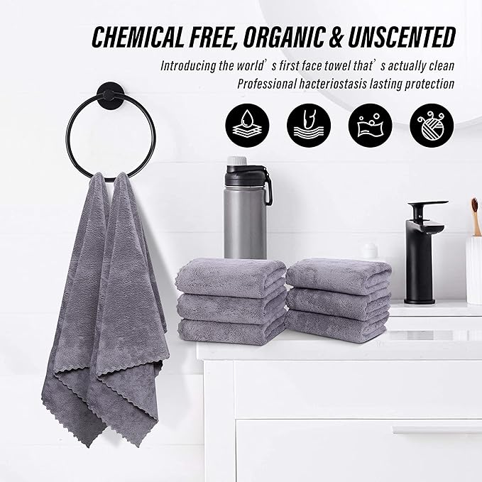 MOONQUEEN 18 Pack Premium Hand Towels - Quick Drying - Microfiber Coral Velvet Highly Absorbent Towels - Multipurpose Use as Hotel, Bathroom, Shower, Spa, Hand Towel 16 x 28 inches (Light Grey)