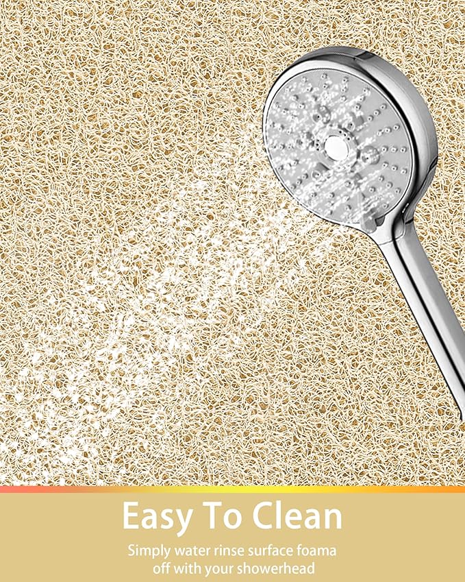 Mecko Loofah Bath Mat for Tub - Quick-Dry Non-Slip Shower Mat, Extra Thick Textured Grip Bathtub Mat for Bathroom and Shower Floor, Indoor/Outdoor Use for Wet Areas (Beige, 17"x47")