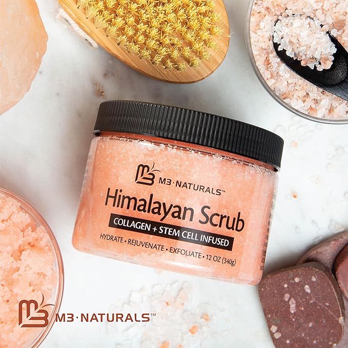 Himalayan Salt Scrub, Face, Foot, and Body Exfoliator with Collagen and Stem Cells Exfoliating Scrub for Toning, Cellulite, and Skin Care by M3 (Pack of 2)