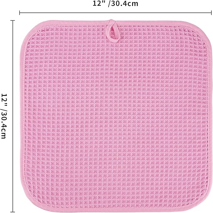 Microfiber Waffle Face Towels, 4 Pieces, Soft, Absorbent, Fast Drying, Lint Free 430 GSM (Pink)