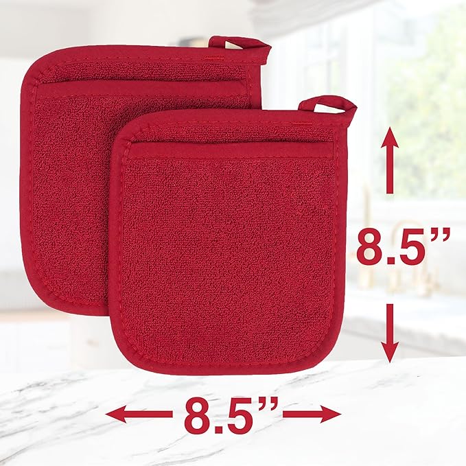 RITZ Terry Pocket Mitt & Hot Pad: Unparalleled Heat Resistant, Durable 100% Cotton – Ergonomically Designed for Optimal Grip – Easy-Care Machine Washable – 4-Pack, Paprika Red
