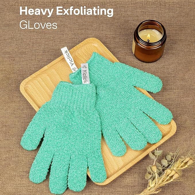 Yiclick Heavy Exfoliating Gloves, Exfoliating Body Scrubber for Bath Shower Exfoliation, Body Scrub Exfoliator for Dead Skin Remover, Exfoliate Sponge Loofah Washcloth Mitt Men Women