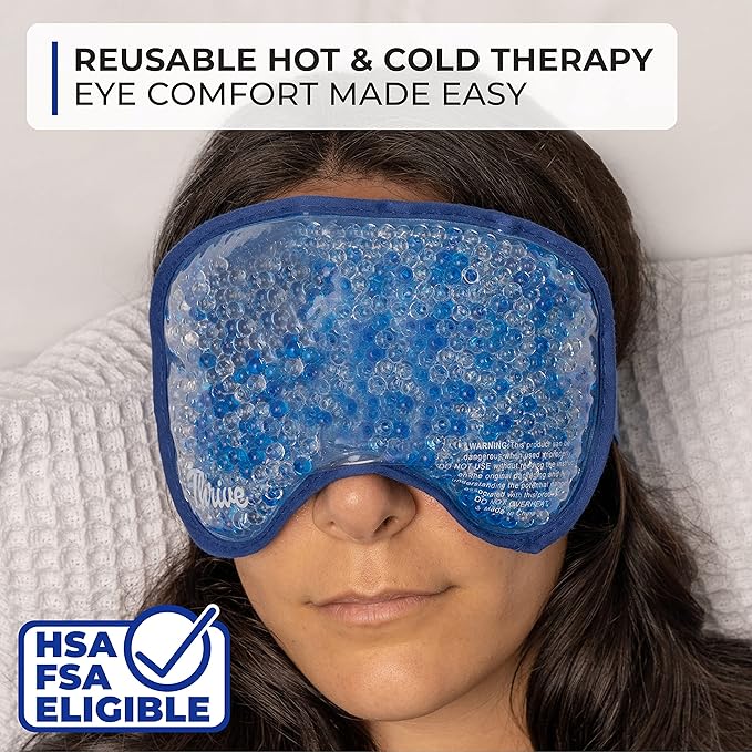 Thrive Gel Beads Eye Mask - Cold Compress for Dark Circles & Puffy Eyes - Hot Compress for Migraine Relief & Post-Surgery Swelling - Sleep Mask Blackout & Ice Pack for Face - Midnight, Pack of 1