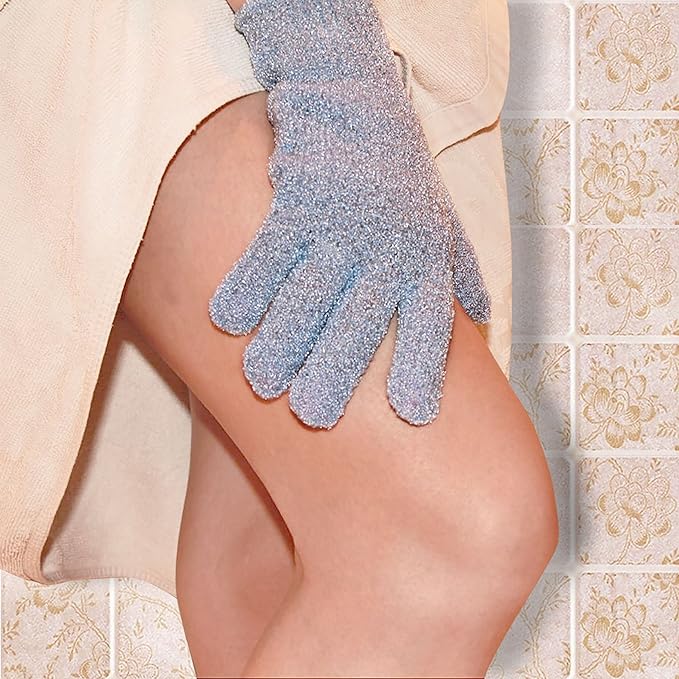 Evridwear Exfoliating Dual Texture Bath Gloves for Shower, Spa, Massage and Body Scrubs, Dead Skin Cell Remover, Gloves with Hanging Loop (2 Pairs Moderate)
