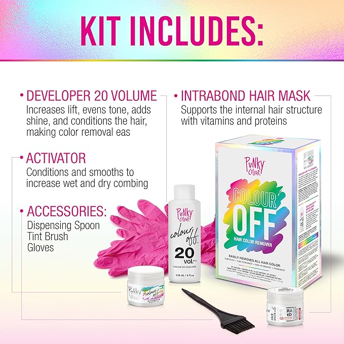 Punky Colour Colour Off Hair Color Remover Kit for Temporary, Semi Permanent & Permanent Color with Intrabond Hair Repairing Complex Mask