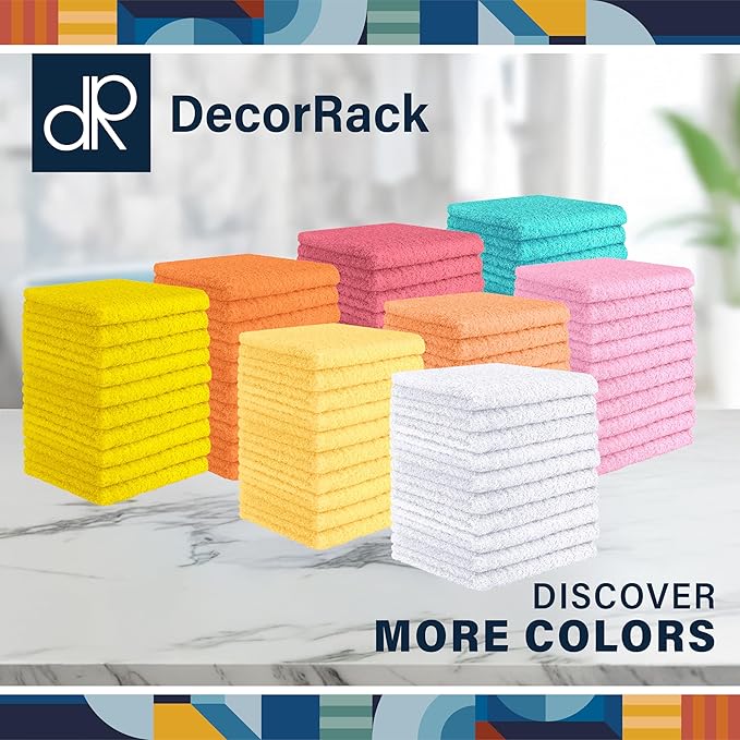 DecorRack 10 Pack 100% Cotton Wash Cloth, Luxurious Soft, 12 x 12 inch Ultra Absorbent, Machine Washable Washcloths, White (10 Pack)