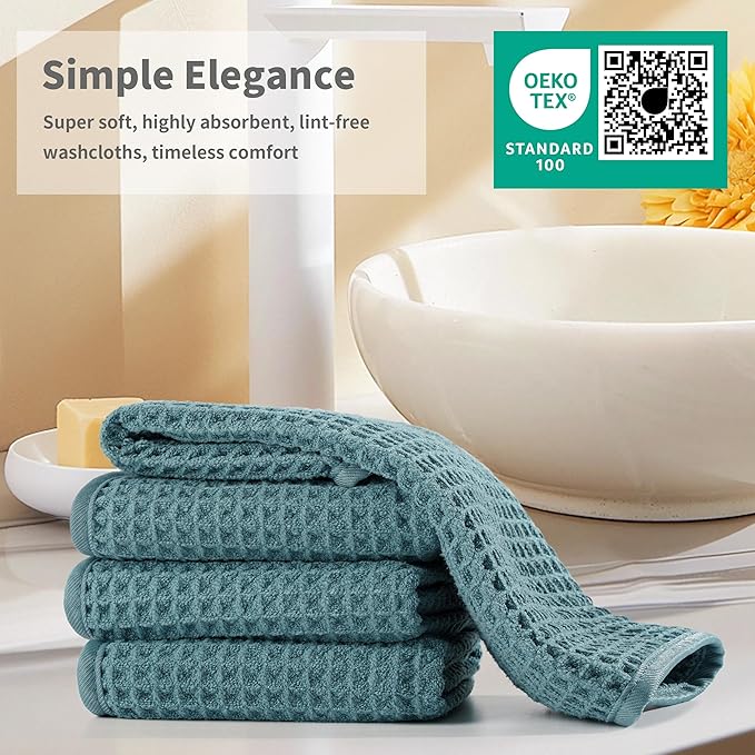 Microfiber Waffle Face Towels, 4 Pieces, Soft, Absorbent, Fast Drying, Lint Free 430 GSM (Green)