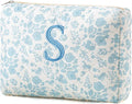HBselect Initial Quilted Makeup Bag, Cotton Large Travel Makeup Bag, Cute Floral Coquette Make up Bag Cosmetic Bag Toiletry Bag for Women Girls S
