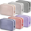 Sanwuta 6 Pcs Seersucker Cosmetic Bag Bulk Pinstripe Makeup Bag for Women Aesthetic Cute Travel Toiletry Organizer Preppy Storage Pouch for Wedding Bridesmaid Christmas Gift (Large, Classic)