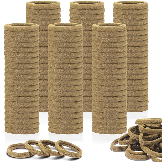 150PCS Hair Ties, IKOCO Hair Ties for Women No Damage, Cotton Seamless Ponytail Holders for Thick Hair, Light Brown