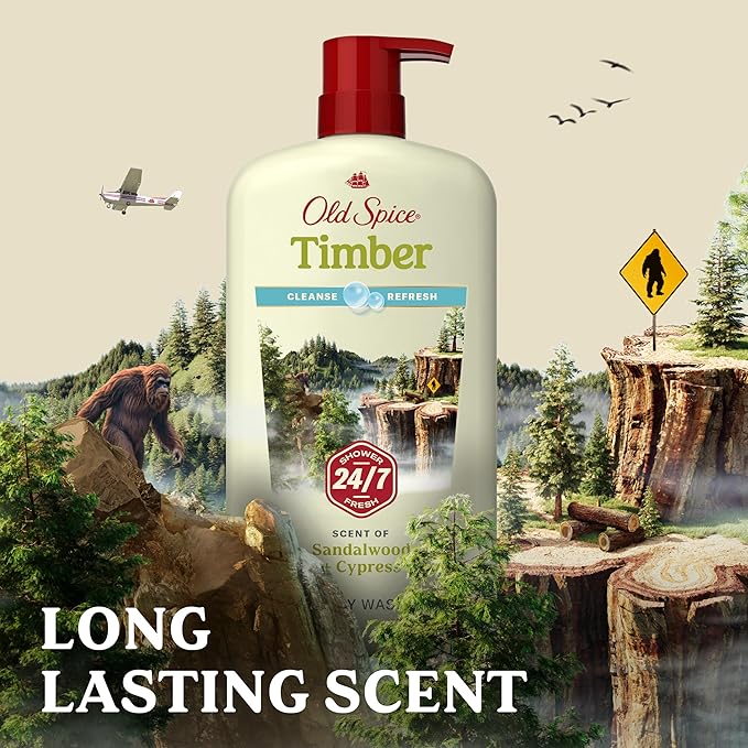Old Spice Cleansing Body Wash for Men, 24/7 Shower Fresh with Lasting Scent, Cleanse & Refresh, Gentle on Skin, Vitamin B3, Timber with Sandalwood + Cypress Scent, 30 oz (Pack of 4)