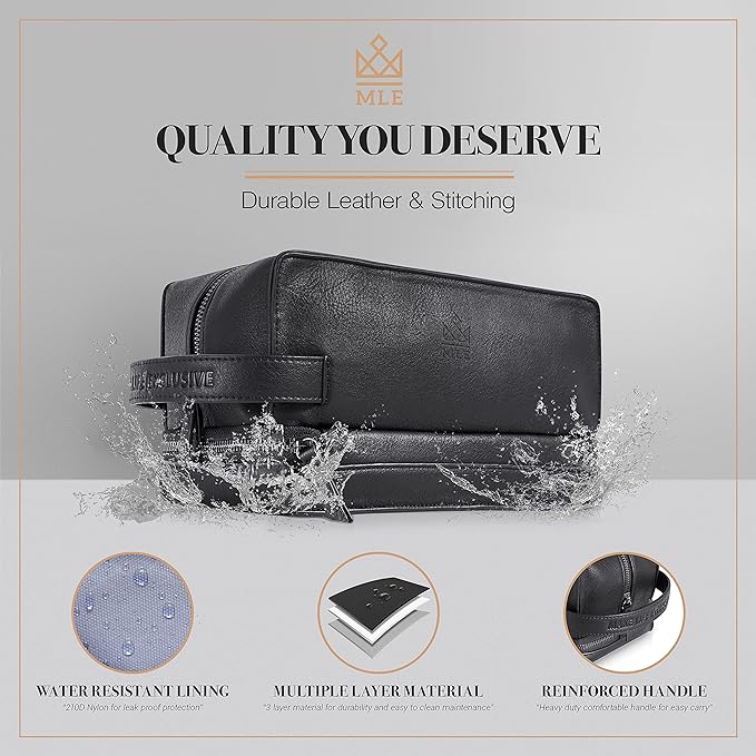 Mens Leather Toiletry Bag – Travel Dopp Kit, Shaving Bag, Grooming & Hygiene Organizer, Leather Toiletry Bag for Men, Gift for Him