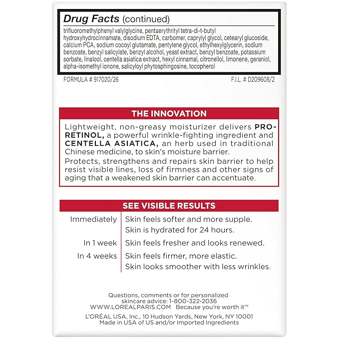 L'Oréal Paris Revitalift Anti-Wrinkle and Firming Face Moisturizer with SPF 25, Pro-Retinol and Centella Asiatica, Paraben Free, 1.7 oz (Packaging may vary),(Pack of 2)