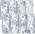 Zonon 8 Pcs Vintage Floral Round Tissues Box Car Holder with Facial Tissue Bulk Blue Flower Travel Tubes for Car with 50 Sheets Christmas Cylinder Face Towel Fit for Cup Holder Round Container