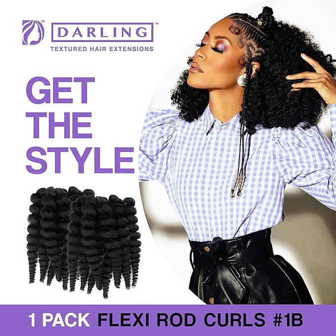 Darling Flexi Rod Curls 2X Crochet Hair Extensions, (1 pack of 2x per pack), Natural & Soft Texture, Fluffy Wand Curl, 14 Inch, #1B