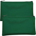 Multipack of 2 Compact Zipper Cloth Pouches, Zipper Bag, Travel Toiletry, Cosmetics, Stationary Case, 11 x 6 inches (Forest Green)
