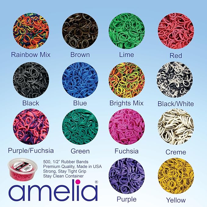 Amelia Beauty 500 Count Small Rubber Bands for Hair – ½" Green - USA - Recloseable Container - Mini Hair Elastics for Braids, Ponytails, Cornrows & Twists – Strong Hold Ponytail Holders