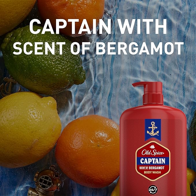 Old Spice Refreshing Body Wash for Men, 3X Defense, 24/7 Shower Fresh with Long Lasting Scent, Red Collection, Captain with Bergamot Scent, 33.4 oz