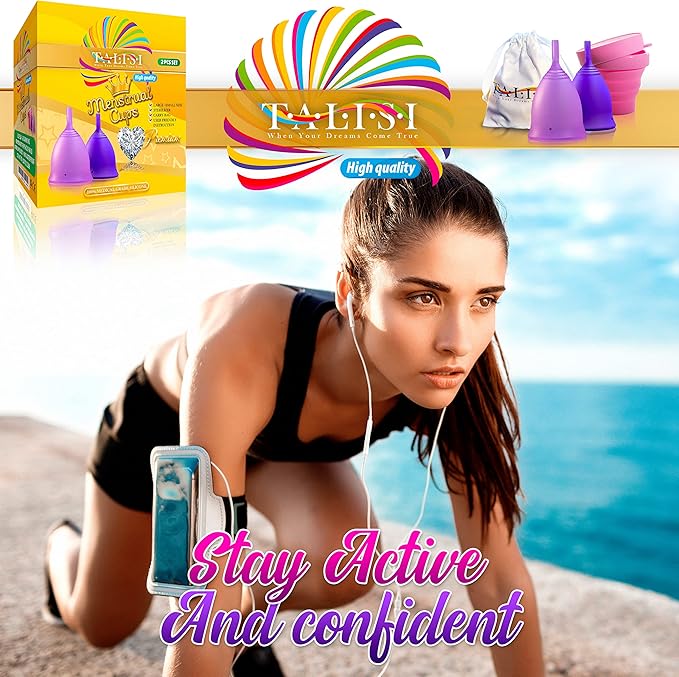Talisi Reusable Menstrual Cups - Set of 2 Period Cups for Women with Collapsible Sterilization Menstruation Cup for Beginners - Feminine Hygiene Alternative to Tampon and Pad - Regular and Heavy Flow