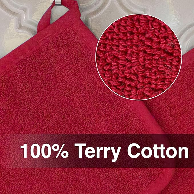 RITZ Terry Potholder & Hot Pad: Unparalleled Heat Resistant, Durable 100% Cotton – Ergonomically Designed for Optimal Grip – Easy-Care Machine Washable – 4-Pack, Paprika Red