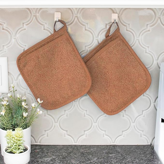 RITZ Terry Pocket Mitt & Hot Pad: Unparalleled Heat Resistant, Durable 100% Cotton – Ergonomically Designed for Optimal Grip – Easy-Care Machine Washable – 2-Pack, Copper