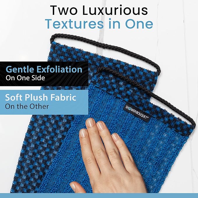 Japanese Exfoliating Washcloth for Back & Body - Charcoal & Silver Ion Exfoliating Towel - Two-Sided Gentle Exfoliation