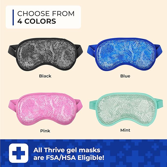 Thrive Gel Beads Eye Mask - Cold Compress for Dark Circles & Puffy Eyes - Hot Compress for Migraine Relief & Post-Surgery Swelling - Sleep Mask Blackout & Ice Pack for Face - Midnight, Pack of 1
