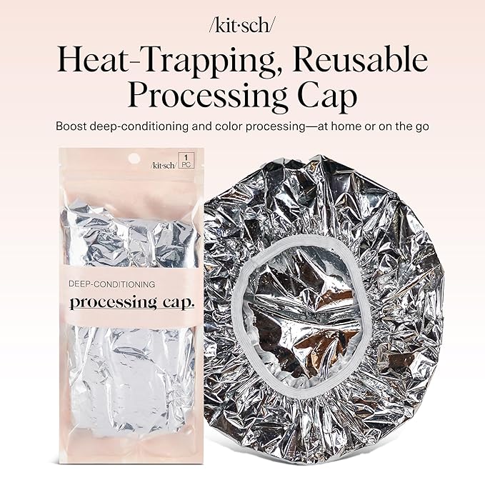 Kitsch Aluminum Foil Heat Cap for Deep Conditioning - Reusable Hair Streamer For Coloring, Perm & Treatment, Heat Cap with Elastic Band, Processing Caps for Hair, Shower Caps for Sauna, Shower & Spa