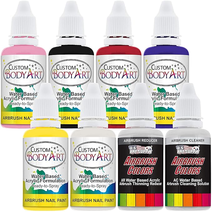 Custom Body Art 8-Bottle 6 Color Nail Paint Starter Set