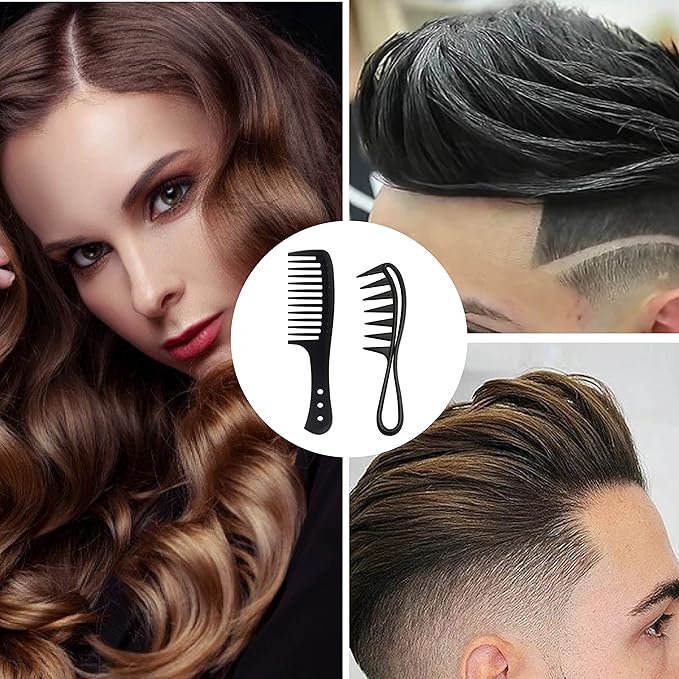2 Pcs Wide Tooth Comb, Large Tooth Curl Comb Shark Teeth Hair Hairstyle Tool for Curly Wet Wavy Thick Hair Wigs Barber Salon, Women Men