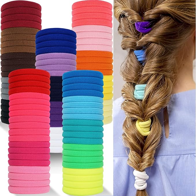 CÉLLOT 100PCS Elastic Hair Ties, 4cm Diameter Seamless Nylon Bands, Normal Ponytail Holders for Women & Children