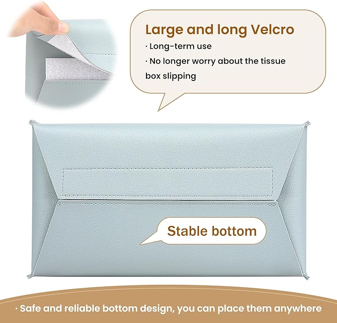 Long Tissue Box Cover, PU Leather Tissue Holder Rectangle, Facial Paper Organizer, Modern Dispenser for Bathroom, Kitchen, Home, Office, Tabletop (1, Sky Blue, Short)