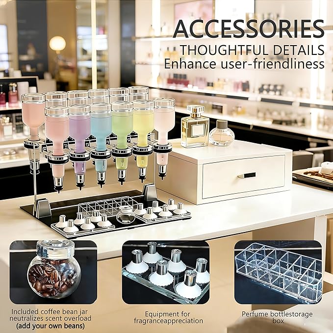 Liquid Filling Machine Transfer Tools, 12 Pump Heads,Testing Cups, 200ml Glass Perfume Bottles, Flow Adjustable, Suitable for Liquid Colognes/Perfume Samples