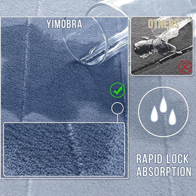 Yimobra Large Bath Mat Set 2 Piece- Super Soft Absorbent Quick Dry Memory Foam Bathroom Rugs, Machine Washable Non Slip Floor Carpet for Tub Shower & Double Vanity (17x24 & 44x24, Denim Blue)