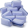 Sanwuta 12 Pcs Seersucker Cosmetic Bags Bulk Seersucker Makeup Bags Stripe Women Pouch Large Preppy Storage Pouch Toiletry Travel Organizer for Wedding Bridesmaid Bride Favor Mom Gift (Blue)