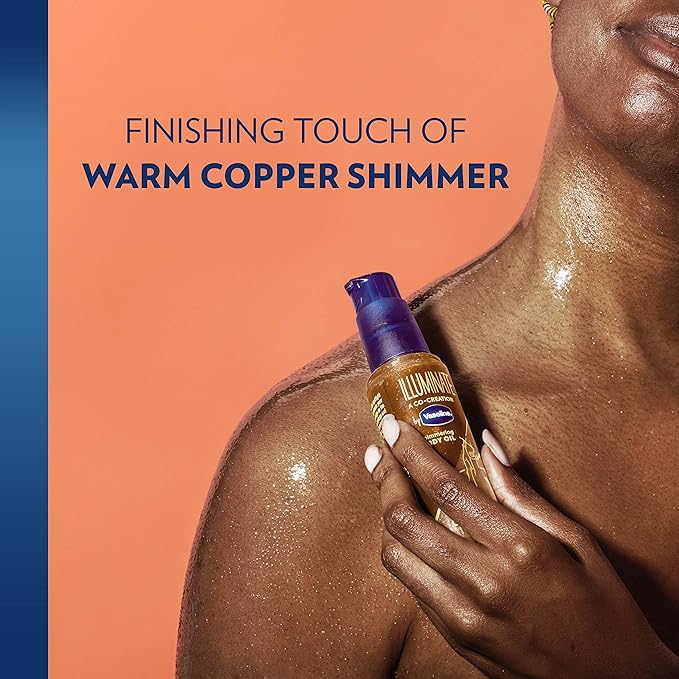 Vaseline Illuminate Me Body Butter & Oil - Shimmering Body Bronzer, Hydrating Whipped Organic Shea Butter with 24-Hour Moisture for Melanin-Rich Skin, Radiant Glow Oil (2 Piece Set)