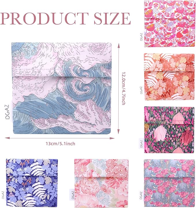 DGAZ Sanitary Napkin Storage Bag, Period Bag for Teen Aged Girls, Portable Period Bag for Panty Liners/Menstrual Cup/Small Tampons，Mini Makeup Bag for Purse(Sea and Waves)
