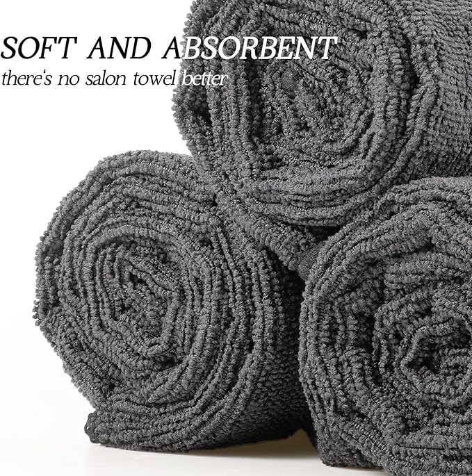 Shimeyao 26 Pcs Salon Bleach Proof Towels Highly Absorbent Hair Towels Hand Facial Cloths Bleach Resistant for Salon Barber Spa Beauty Bath Hair Stylist(Gray,18 x 30 Inch,Classic)