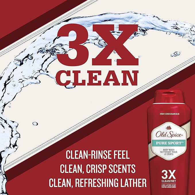 Body Wash for Men by Old Spice, High Endurance Body Wash Twin Pack, Pure Sport, 18.0 fl oz each