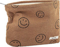 GUTGNK Makeup bag for Women, Corduroy Cosmetic Bag Aesthetic Design Ladies Tote Bag,Cute Smiley Face Makeup Organizer with Zipper - Brown
