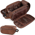 PAVILIA Large Toiletry Bag for Men Women, Mens Travel Bag Toiletries Organizer Case for Grooming, Travel Essentials Shaving Dopp Kit, PU Leather Water Resistant Cosmetic Pouch, Brown